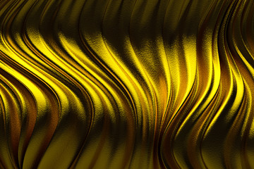 3D Rendering, Abstract gold background luxury cloth or liquid wave or wavy folds of grunge silk texture satin velvet material or luxury background or elegant wallpaper design,gold background