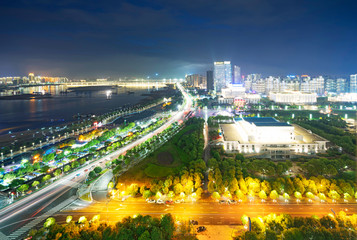 Shanghai, China aerial view of the Pudong financial district