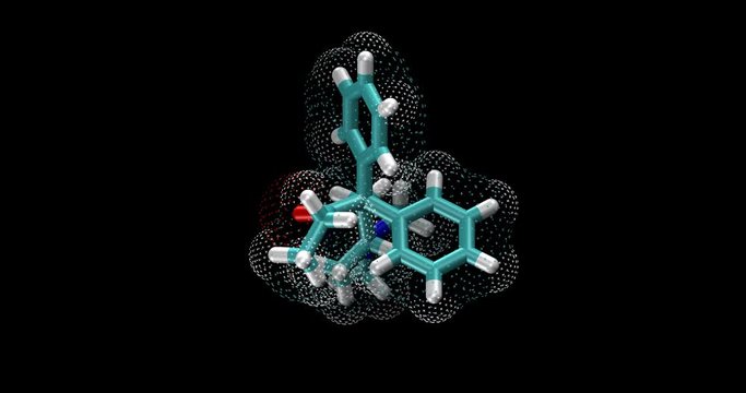  Methadone, opioid drug, 3d molecule spinning on Y axis