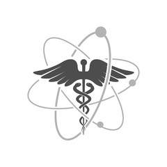 pharmaceutical caduceus logo design. custom snake creeping stick with wings illustration. Asclepius's Wand vector symbol design