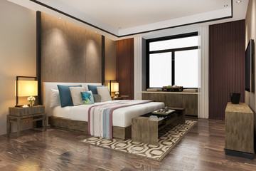 3d rendering beautiful luxury colorful vintage bedroom suite in hotel with tv