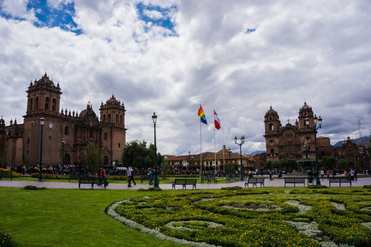 Panoramic view of the central square of Cusco in the center of Cusco Peru