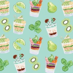 Mint and Matcha Vector Watercolor Seamless Pattern 