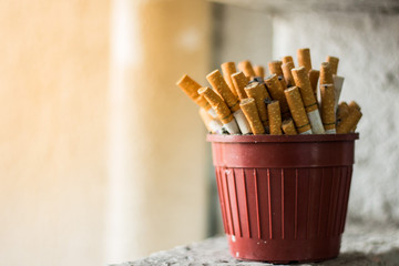 Many cigarettes on the ashtray