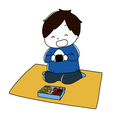 遠足でお弁当を食べる