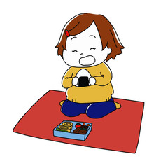 遠足でお弁当を食べる