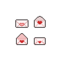 Pixel art love letter icon set.