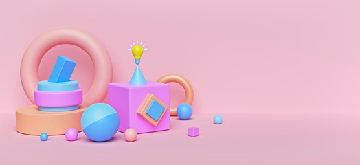 Geometric shapes Trendy background for social media banners, promotion, website. Abstract objects, modern design with copy space. 3d rendering