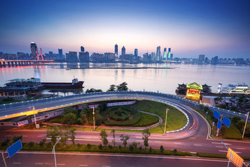 beautiful the bund and huangpu river in shanghai at dusk, China