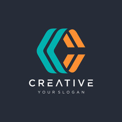 Letter C CC Logo with hexagon concept. Template Illustration Business Company Vector Logo Design. - vector