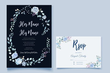 Fototapeta premium romantic blue wedding floral and leaves card