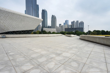 Fototapeta premium empty, modern square and skyscrapers in modern city