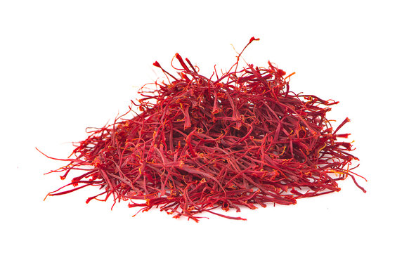 Dried saffron spice an isolated on white background