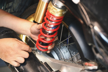 motorcycle mechanic check and Change rear Shock Absorbers motorcycle, big scooter ,maintenance...