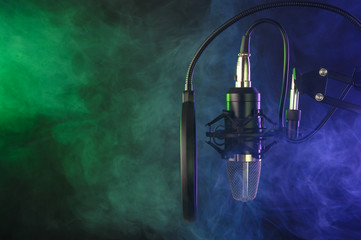 studio condenser microphone with pop-filter and anti-vibration mount with backlight, color purple...