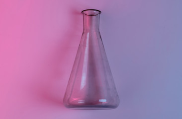 Laboratory flask. Neon Blue Pink Night Light. Top view