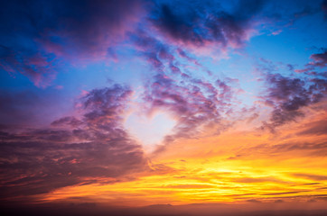 Fototapeta na wymiar Fiery orange sunset sky. Beautiful sky