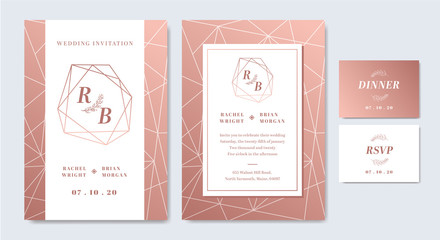 Wedding invitation card template on elegant pink and white colors Premium Vector