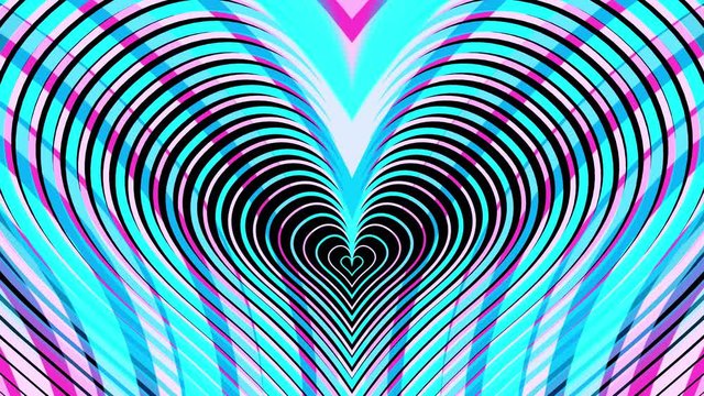 Pink and blue vibrant hearts motion graphics, valentines day party background, hypnotic vj loop