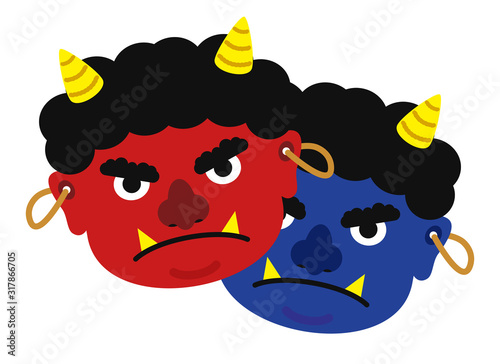 イラスト お面 鬼 おに オニ 節分 豆まき 素材 表情 顔 おめん マスク ベクター有 Wall Mural Wdw