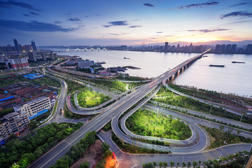 Fototapeta premium shanghai interchange overpass and elevated road in nightfall