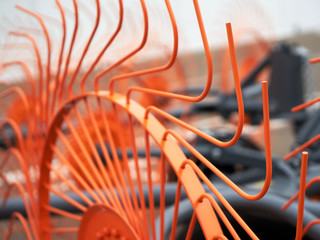 Tedder for collecting hay. Agricultural machine.