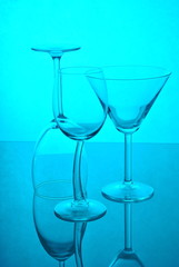 Collection of empty beverage glasses for alcohol and soft drinks