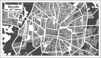 Merida Mexico City Map in Retro Style. Outline Map.