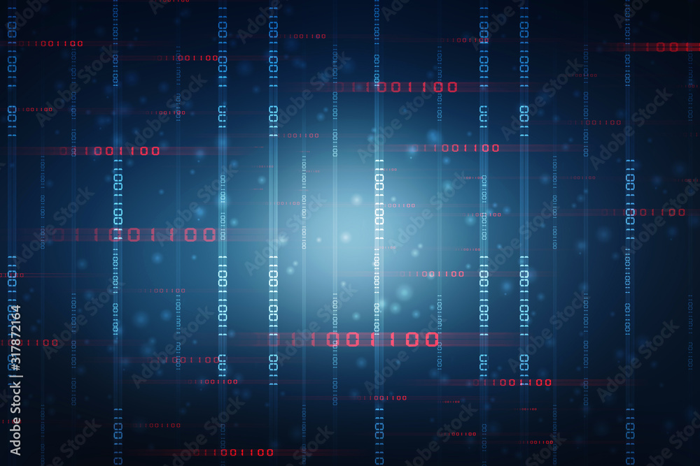 Poster 2d illustration abstract digital binary data on computer screen