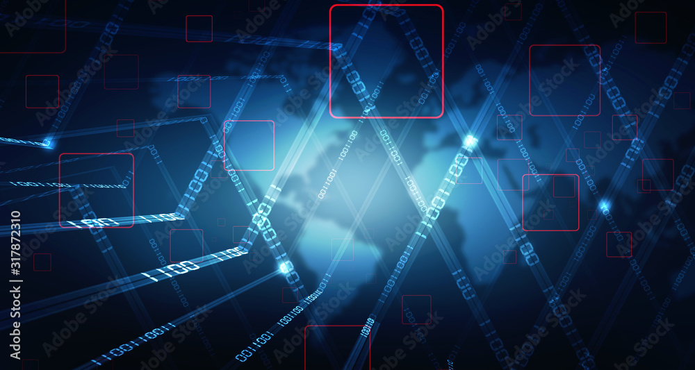 Poster 2d illustration abstract digital binary data on computer screen