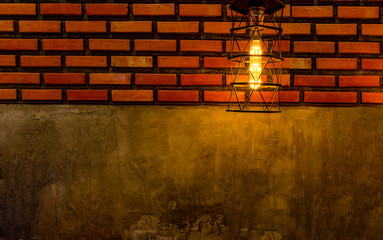 Vintage lamp decorated with Brown brick wall vintage background