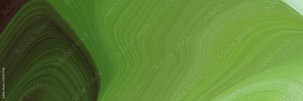 Poster moving designed horizontal header with olive drab, very dark green and dark olive green colors. dynamic curved lines with fluid flowing waves and curves