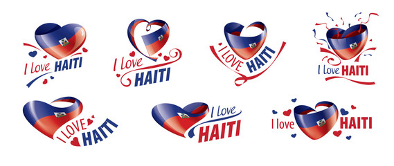 National flag of the Haiti in the shape of a heart and the inscription I love Haiti. Vector illustration - obrazy, fototapety, plakaty