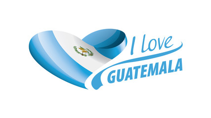 National flag of the Guatemala in the shape of a heart and the inscription I love Guatemala. Vector illustration