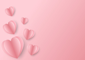 Paper elements in shape of heart flying on pink background. Vector symbols of love for Happy Women's, Mother's, Valentine's Day, birthday greeting card design.