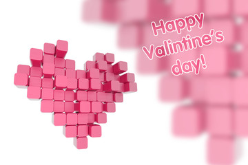 3d render of stilized pink voxel heart. Valentine's day concept.