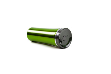 green burgundy thermos on a white background isolated