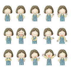 女の子　上半身ポーズセット　表情ポーズバリエーション（黒線）