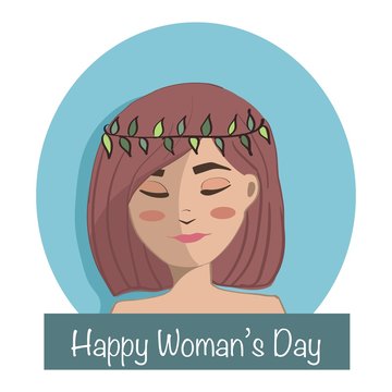 Vector illustration shy woman Happy Woman Day Theme Cute Cartoon