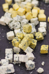 Portions of blue cheese. Traditional french food