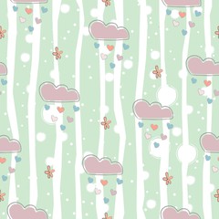 Seamless cloud pattern with hearts