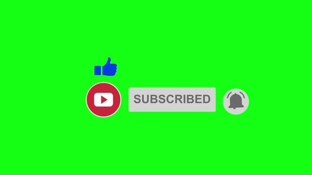 Green screen subscribe button with a bell and like animation. Green screen animation encouraging viewers to click Like, Subscribe the channel and click on the bell to turn on notifications.