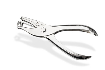 Handheld Hole Paper Punch . Paper Punches for Office isolated on white background .  Clipping path included.