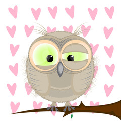 cute owl sitting on a branch. cartoon vector illustration.