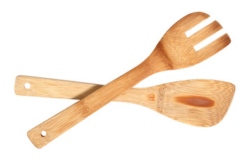 Wooden spatula and spoon. Isolated with clipping path.