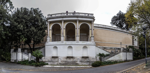 Terrace of the Pincio Gardens, seen from  People's Square ( Piazza del Popolo ), Rome architecture and landmark, in  Rome, Italy