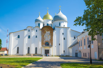 Fototapeta na wymiar At St. Sophia Cathedral on a sunny July day. Veliky Novgorod, Russia