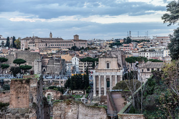 Buildings in the historical center, near of Imperial Palace  in Rome, Italy. Top view. Aerial view. Panorama.