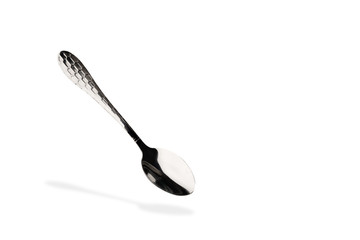 vintage silver spoon isolated or Empty Stainless steel  kitchen spoon on white background.
