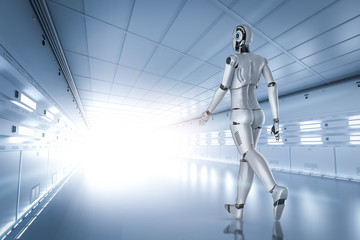 Female cyborg or robot walk